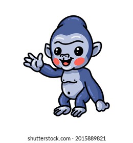 Cute baby gorilla cartoon waving hand