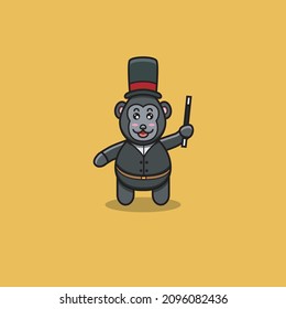 Cute Baby Gorilla With Magician Costume. Character, Mascot, Icon, Logo, Cartoon and Cute Design. Vector and Illustration.