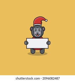 Cute Baby Gorilla With Santa Clause Costume and Bring Blank Paper. Character, Mascot, Icon, Logo, Cartoon and Cute Design. Vector and Illustration.