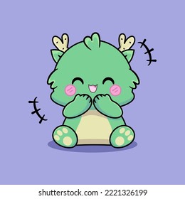 Cute Baby Green Dragon Cartoon Vector Icon Illustration. Animal Nature Icon Concept Isolated Premium Vector. Flat Cartoon Style