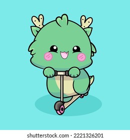 Cute Baby Green Dragon Cartoon Vector Icon Illustration. Animal Nature Icon Concept Isolated Premium Vector. Flat Cartoon Style