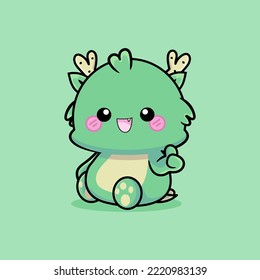 Cute Baby Green Dragon Sitting Cartoon Vector Icon Illustration. Animal Nature Icon Concept Isolated Premium Vector. Flat Cartoon Style