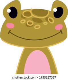 Cute baby green Frog. Toad avatar. Portrait illustration isolated on white. Design for baby print boy and girl, educational cards, clipart fun