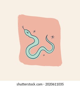 Cute baby green snake Australian animal cartoon doodle kids style drawing.