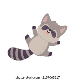 Cute baby guadeloupe raccoon with a smile. Vector illustration of a cute animal. Cute little illustration of racoon for kids, baby book, fairy tales, covers, baby shower invitation, textile t-shirt. svg