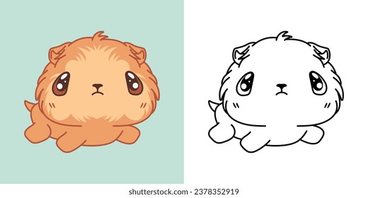 Cute Baby Guinea Pig Clipart for Coloring Page and Illustration. Happy Clip Art Baby Rodent. Happy Vector Illustration of a Kawaii Animal for Stickers, Baby Shower, Coloring Pages. 