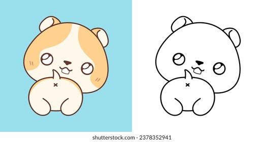 Cute Baby Hamster Clipart for Coloring Page and Illustration. Happy Clip Art Baby Animal. Happy Vector Illustration of a Kawaii Pet for Stickers, Baby Shower, Coloring Pages. 