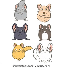 Cute baby hamsters animal happy rodents smiling flat vector set