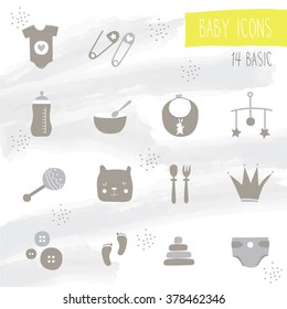 Cute baby hand-drawn basic icons