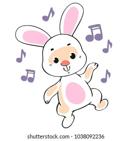 cute baby hare dancing on white background, vector illustration.