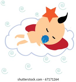 cute baby have his sweet dream at cloud