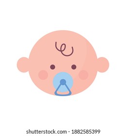 cute baby head with pacifier flat style icon vector illustration design