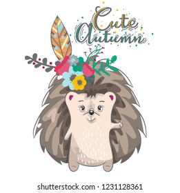 Cute baby hedgehog cartoon hand drawn vector illustration. Can be used for baby t-shirt print, fashion print design, children wear, baby shower celebration, greeting and invitation card.