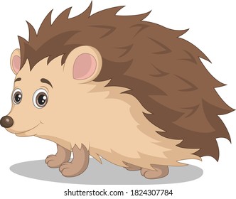 Cute Baby Hedgehog Cartoon On White Background