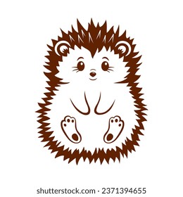 Cute baby hedgehog. Children's vector illustration, black and white silhouette of a little hedgehog.