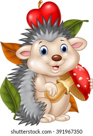 Cute baby hedgehog isolated on apple background