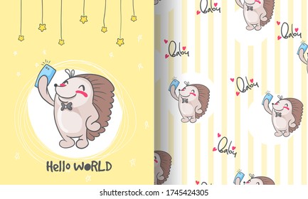 Cute baby hedgehog  pattern illustration for kids