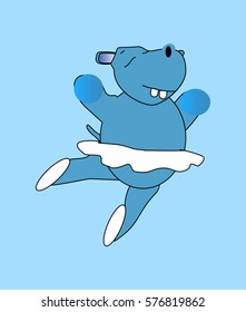 Cute baby hippo ballerina dancing cartoon hand drawn vector illustration. Can be used for baby t-shirt print, fashion print design, kids wear, baby shower celebration greeting and invitation card.