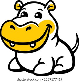 Cute baby hippo with a big smile vector art illustration image with white background