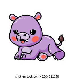 Cute baby hippo cartoon laying down