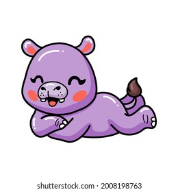 Cute baby hippo cartoon laying down