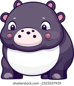 Cute Baby Hippo Cartoon On White Background