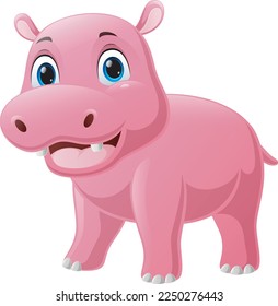 Cute baby hippo cartoon posing