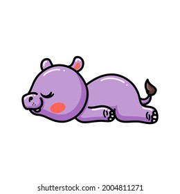 Cute baby hippo cartoon sleeping