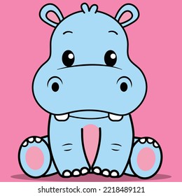 Cute Baby Hippo, Kawaii Hippopotamus Sitting