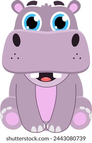 Cute Baby Hippopotamus Cartoon Character. Vector Illustration Flat Design Isolated On Transparent Background