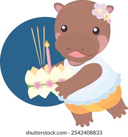 Cute Baby Hippopotamus with Krathong