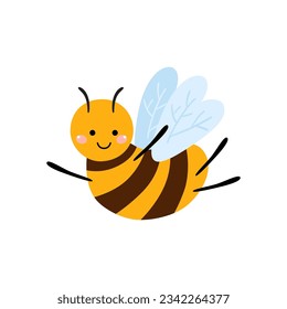 Personaje de abeja de miel de bebé. Dibujo a mano feliz insecto de abeja voladora vector aislado elemento perfecto para diseño infantil, impresiones, tarjetas, invitación a ducha de bebé. Graciosa ilustración de parachoques