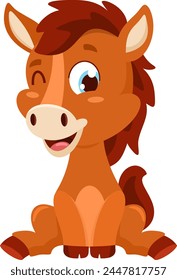 Cute Baby Horse Animal Cartoon Character. Vector Illustration Flat Design Isolated On Transparent Background