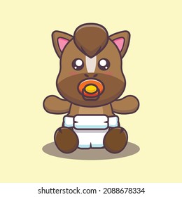 Cute baby horse. Cute cartoon animal illustration. Vector isolated, flat illustration for poster, brochure, web, mascot, sticker, logo and icon.