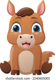 Cute baby horse cartoon sitting