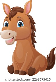 Cute baby horse cartoon sitting