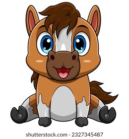 Cute baby horse cartoon sitting