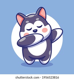 Cute baby husky dabbing cartoon