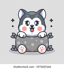 Cute baby husky dog hug pillow cartoon
