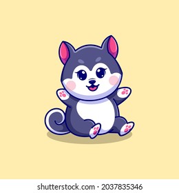 Cute baby husky dog sitting cartoon