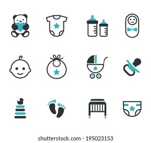 Cute baby icons,  isolated on white background. Vector icon set. Vector illustration.