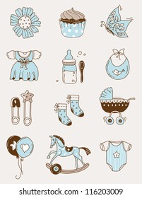 Cute baby icons for postcards, charts, invitations or scrapbooks