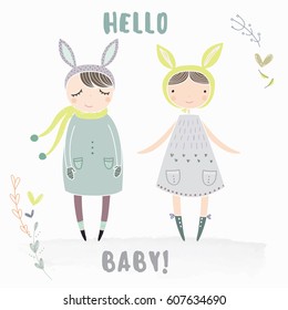 Cute baby illustration for design, invitation,cards, prints