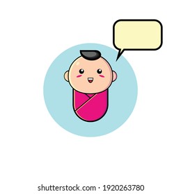 Cute baby illustration design wearing pink blanket