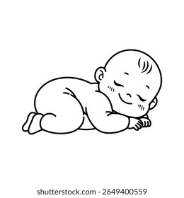 Cute Baby Illustration Vector, Sleeping Baby Cartoon Outline Vector Image, Happy Baby, Baby Symbol, Child, Kid, Childhood, Children, Cartoon Toddler Linear Outline Image.
