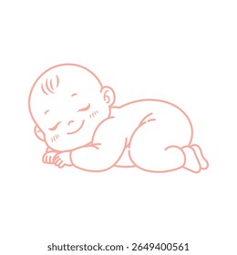 Cute Baby Illustration Vector, Sleeping Baby Cartoon Outline Vector Image, Happy Baby, Baby Symbol, Child, Kid, Childhood, Children, Cartoon Toddler Linear Outline Image.