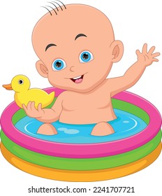 cute baby in inflatable pool