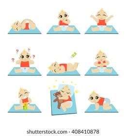 Cute Baby Isolated Flat Vector Cartoon Style Adorable Illustrations Set On White Background