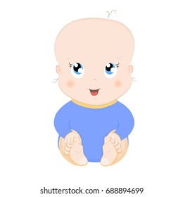 Cute baby isolated. Pretty sitting kid cartoon character vector illustration.