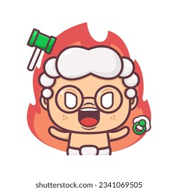 cute baby judge cartoon with angry expression. vector illustration, mascot, icon, sticker.